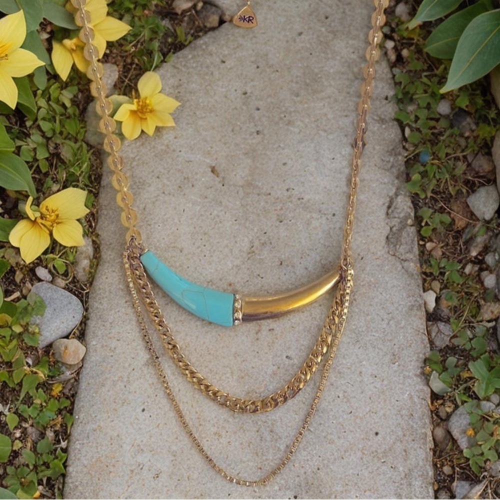 Silpada KR  Brass and Turquoise Colored Horn Accents Necklace with Chain Layers